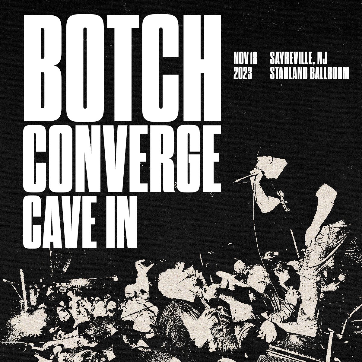 concert flyer featuring botch, converge, and cave in.